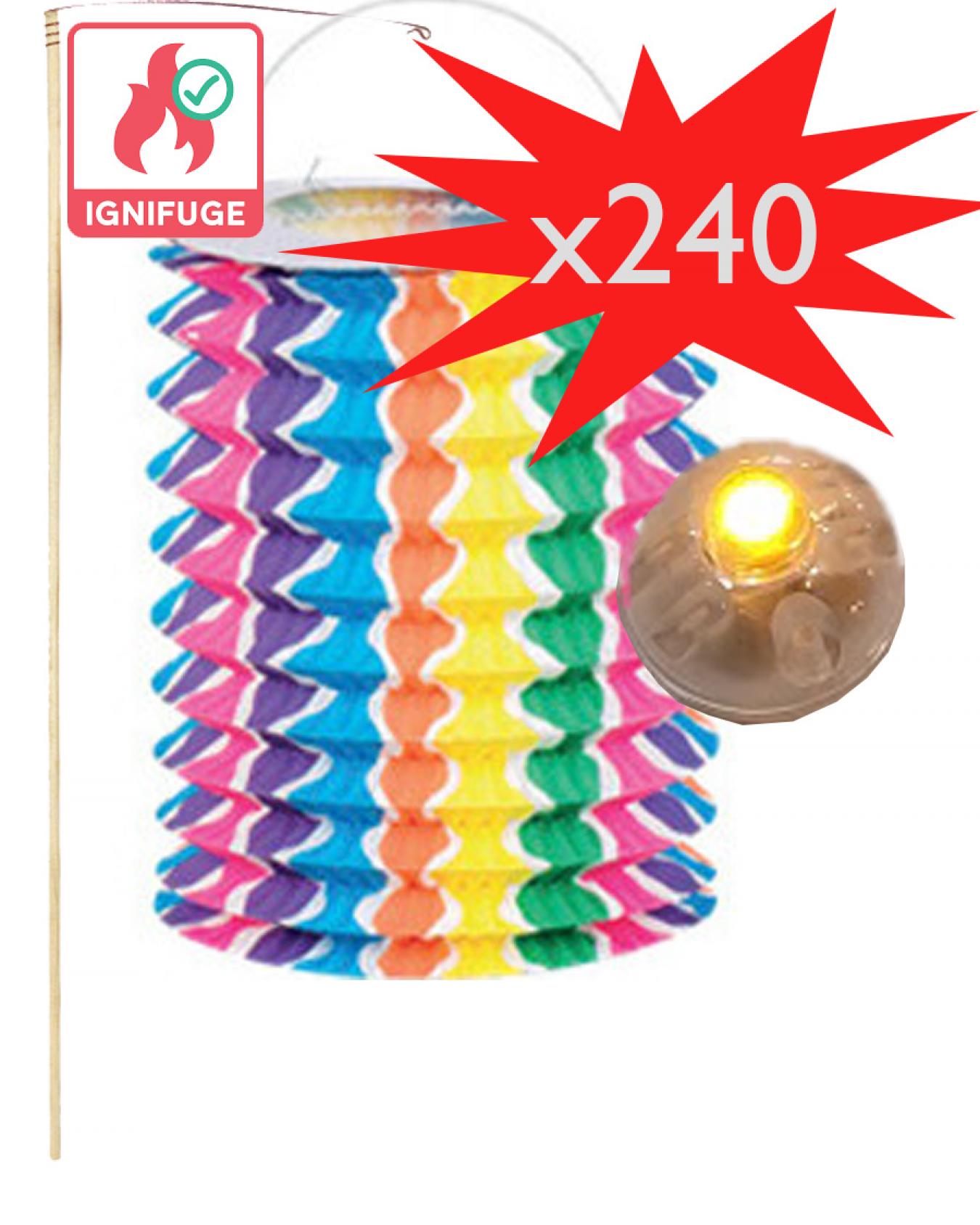 Lot 240 lampions multicolores avec bougies LED et porte-lampions