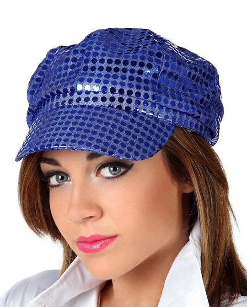 Casquette à paillettes bleue