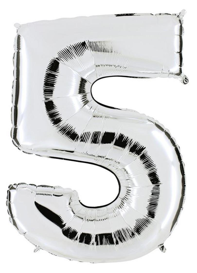 Ballon argent chiffre 5 en mylar 86 cm