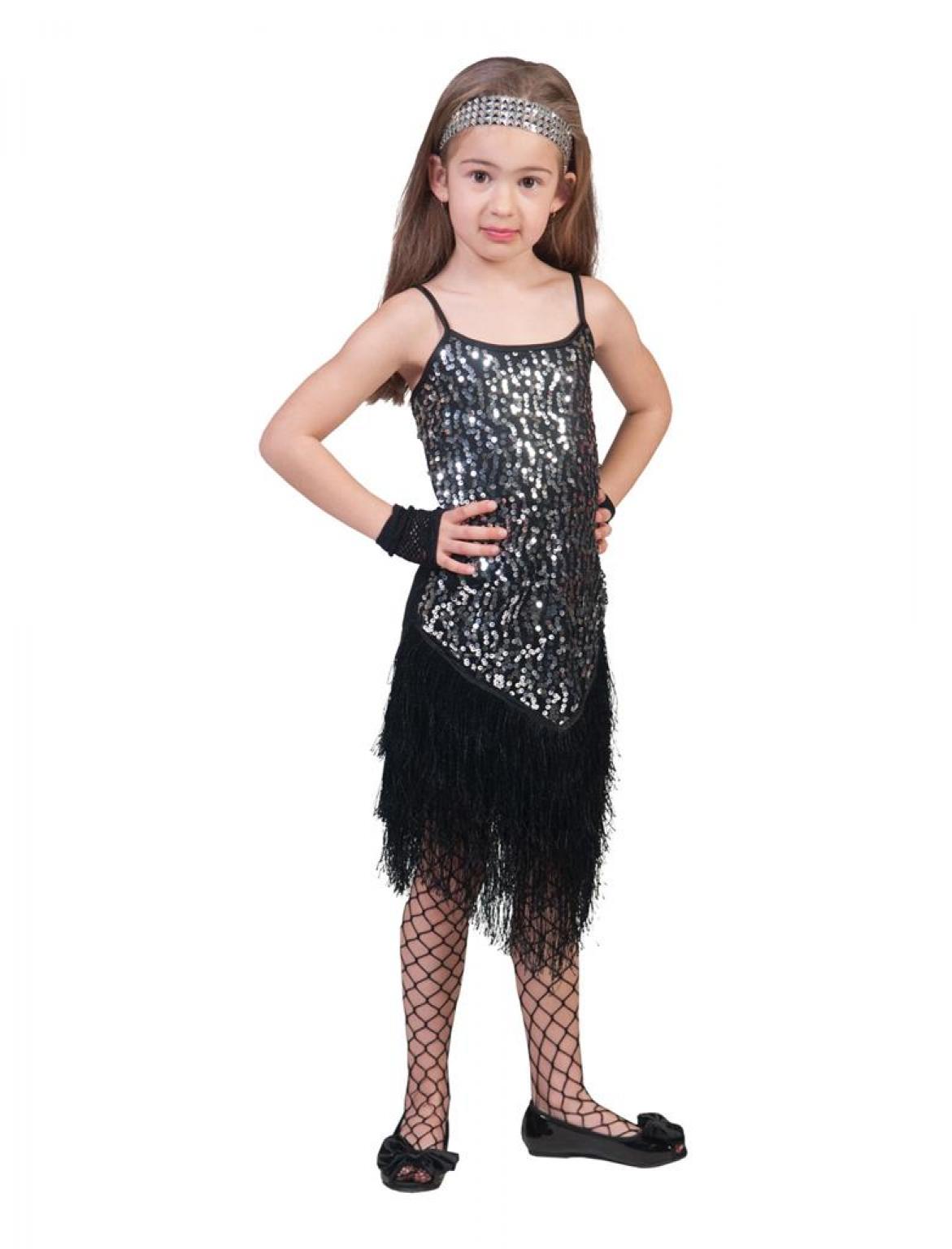 Robe charleston noire sequins argent cousus taille 4/5 ans