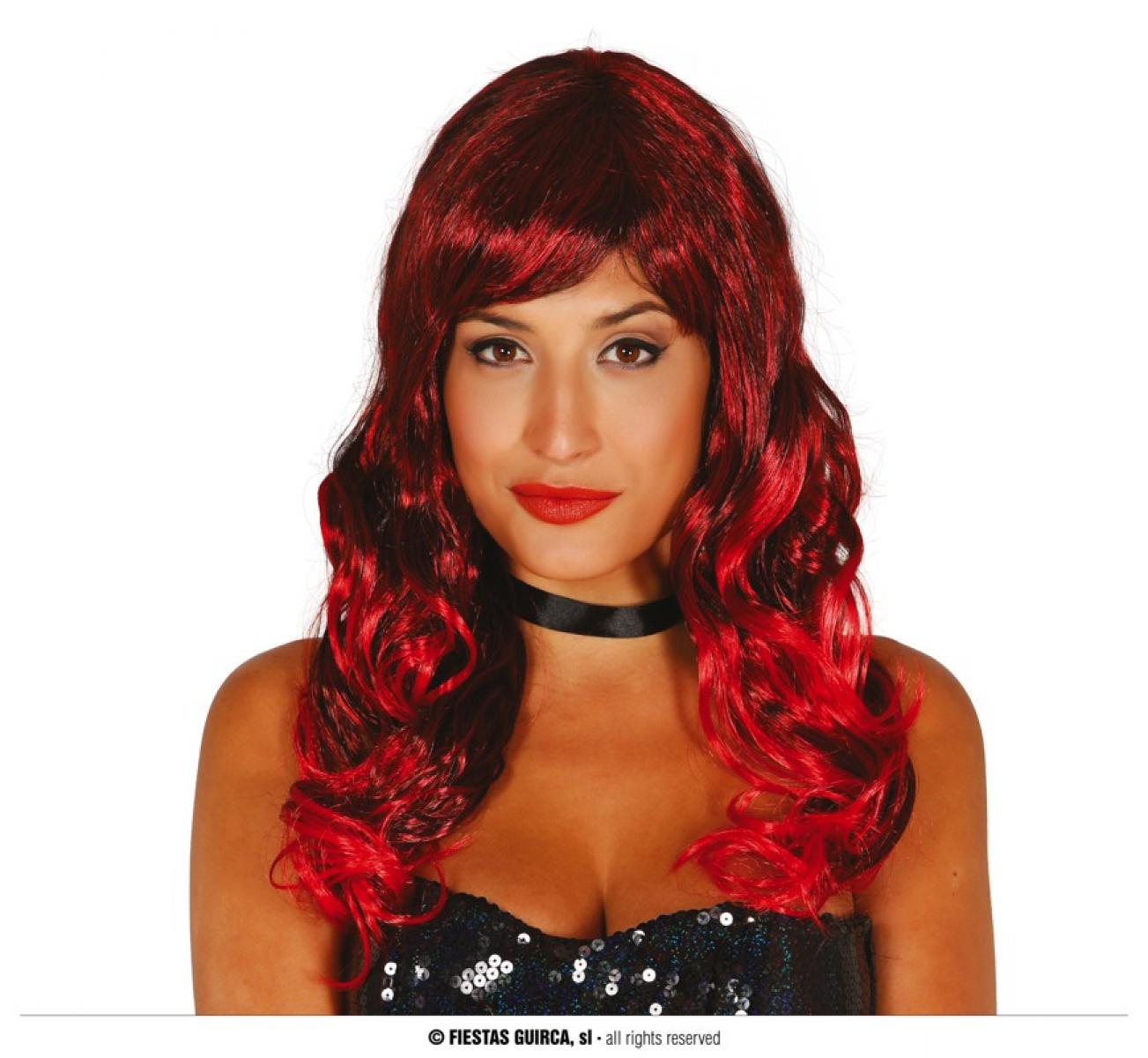 Perruque rouge rubis à mèches bouclées