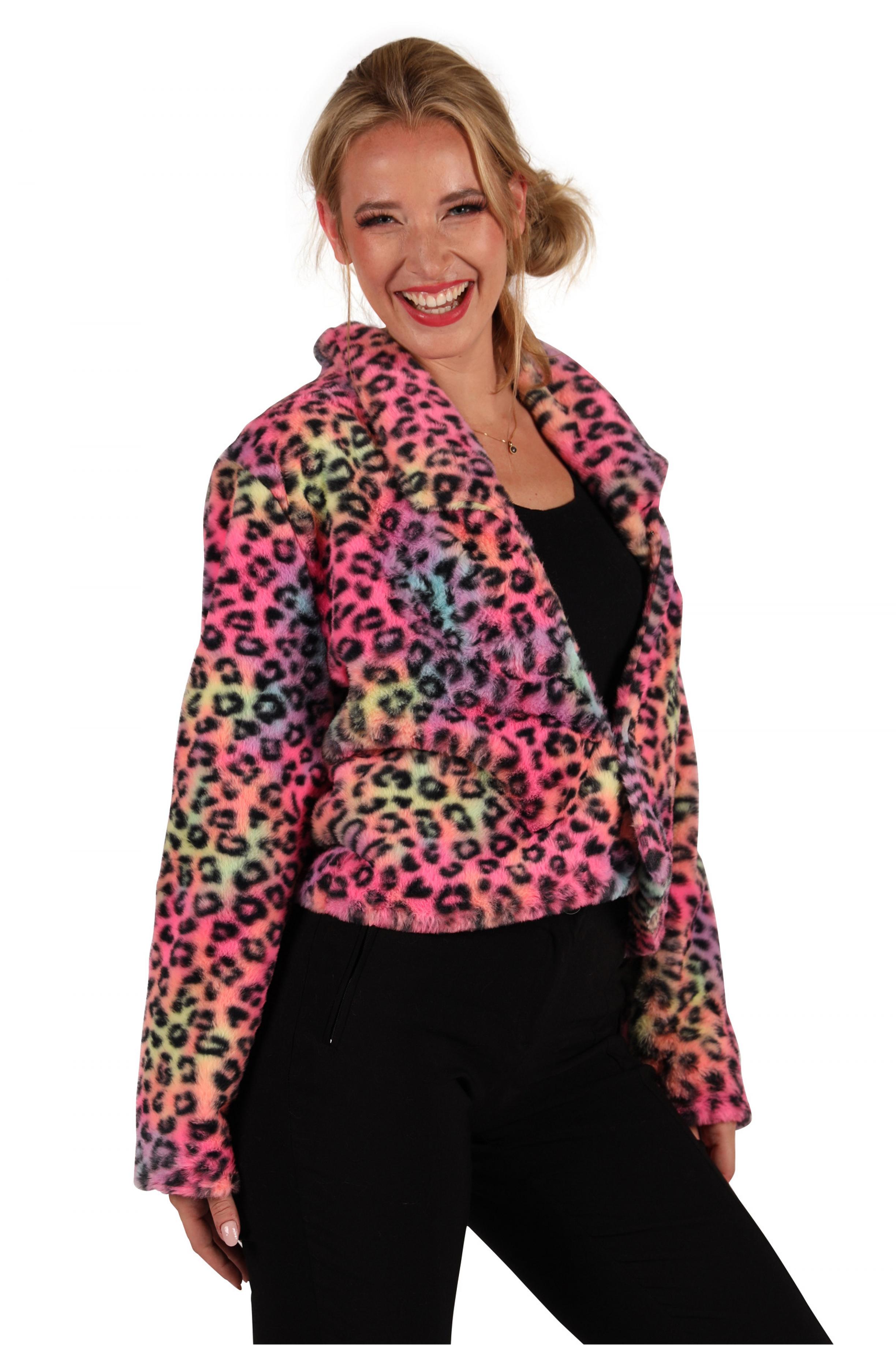 Veste en peluche fausse fourrure léopard multicolore femme taille M/L