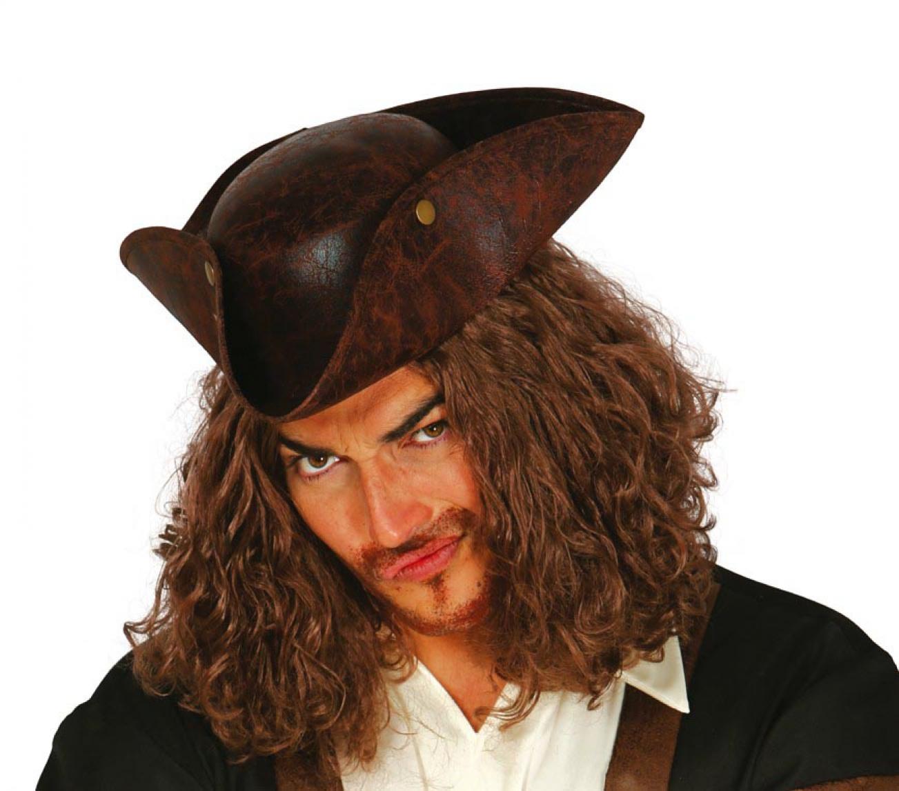 Tricorne pirate imitation cuir marron Neptune