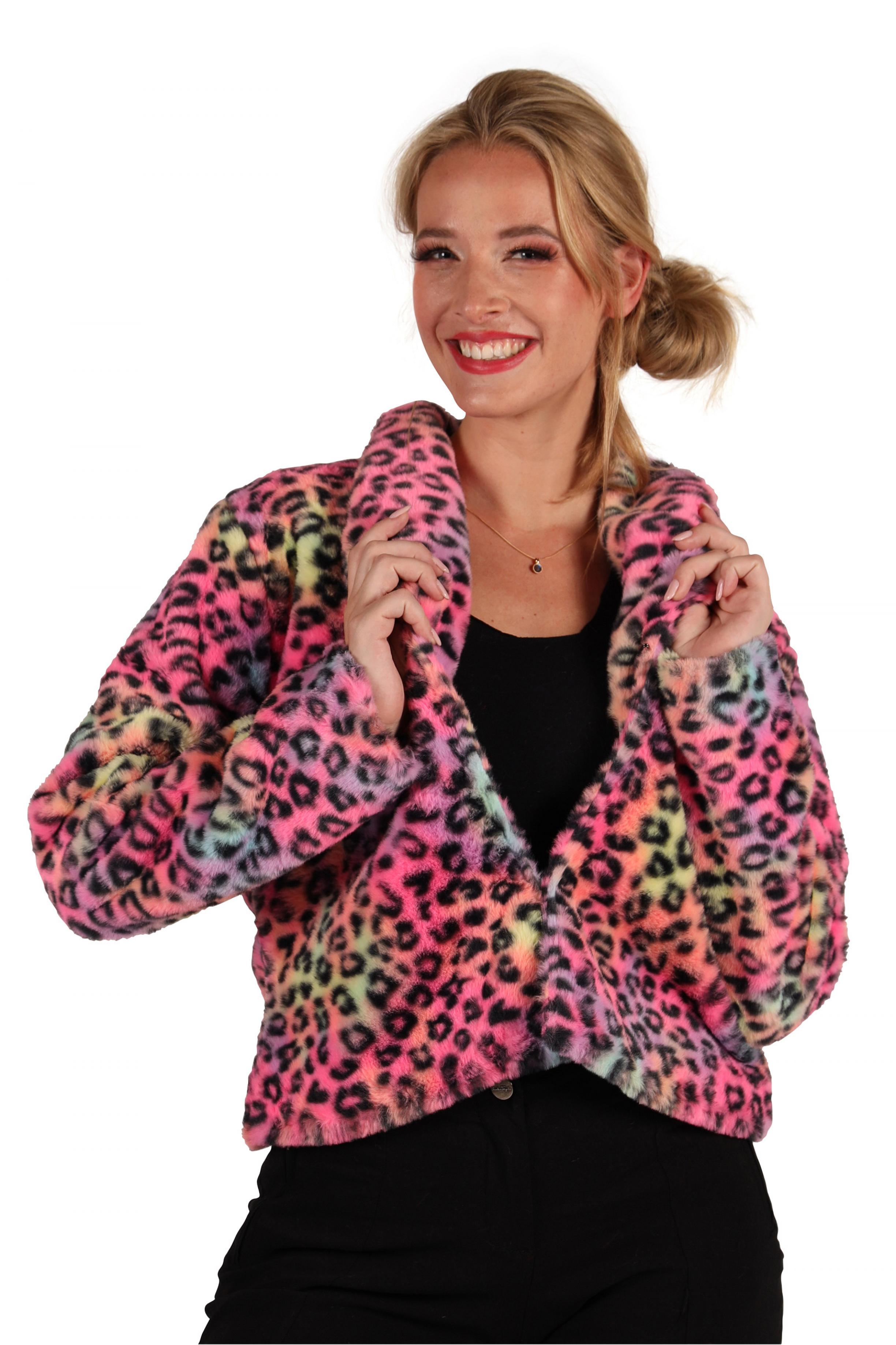 Veste en peluche fausse fourrure léopard multicolore femme taille M/L