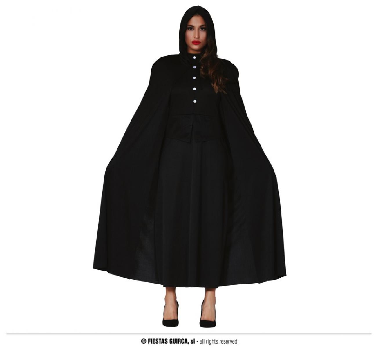 Cape longue noire+capuche en tissu adulte