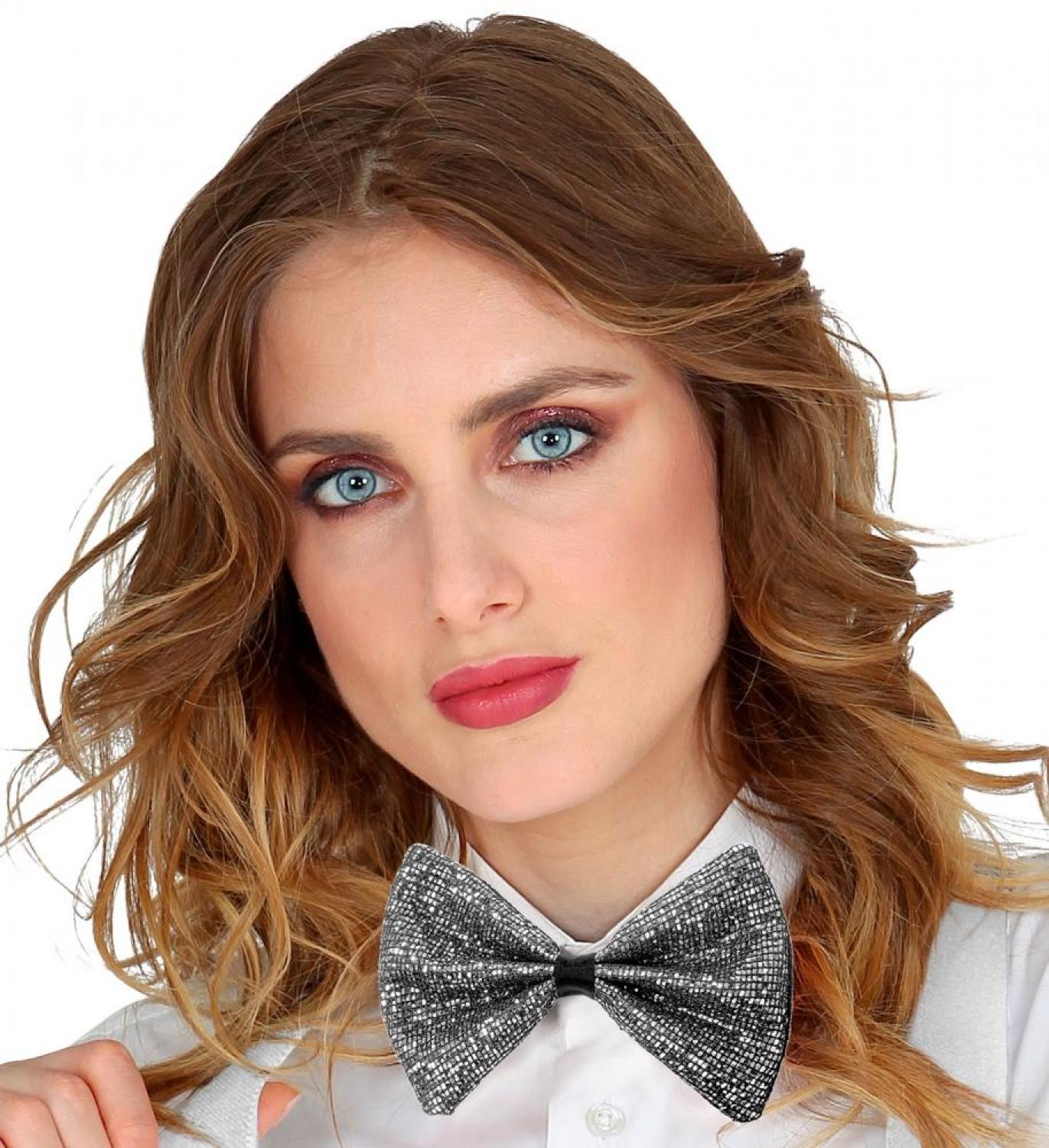Noeud papillon carreaux brillant argent