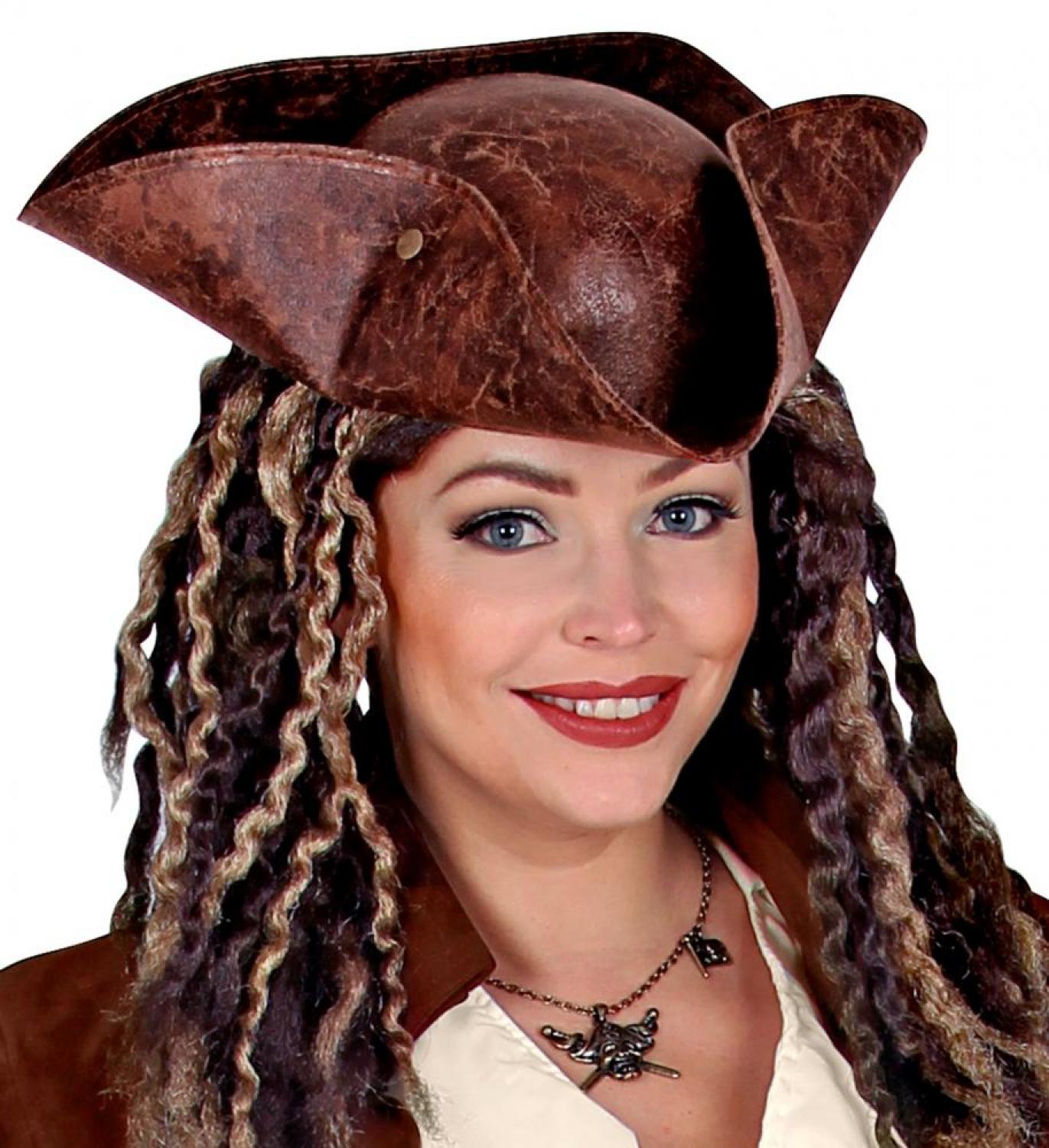 Tricorne pirate imitation cuir marron Neptune