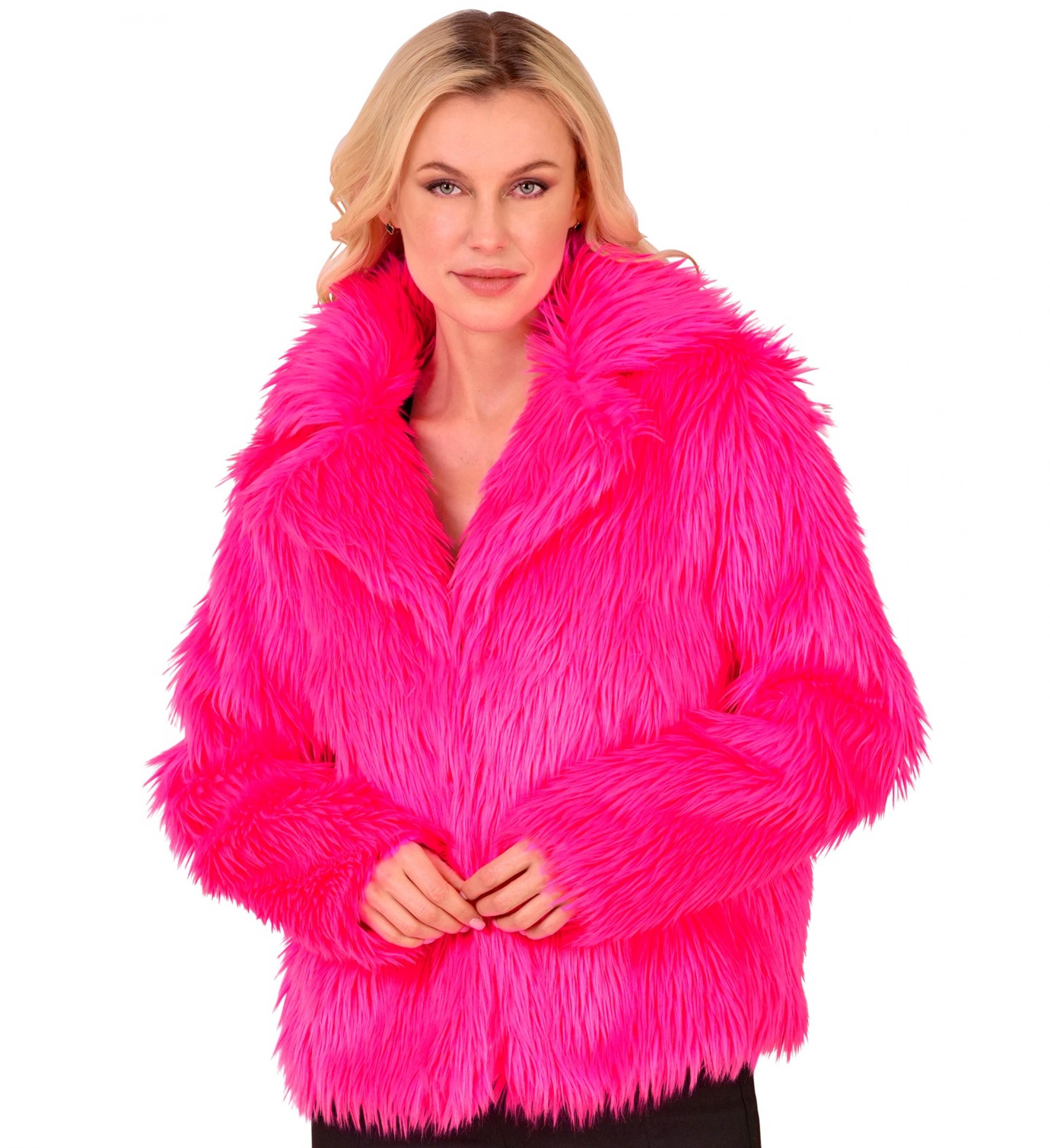 Veste en peluche fausse fourrure rose fluo femme taille S/M