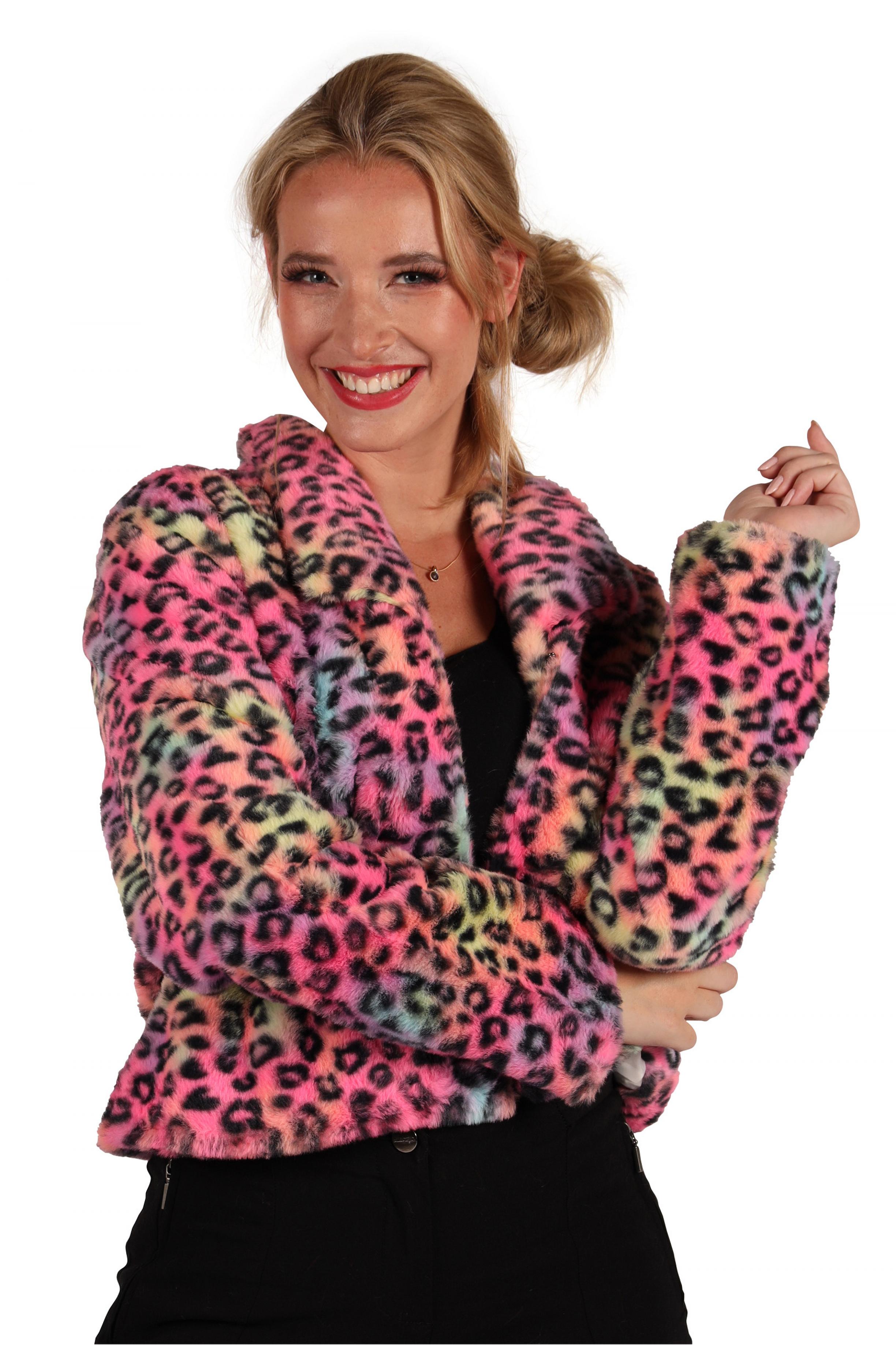 Veste en peluche fausse fourrure léopard multicolore femme taille M/L
