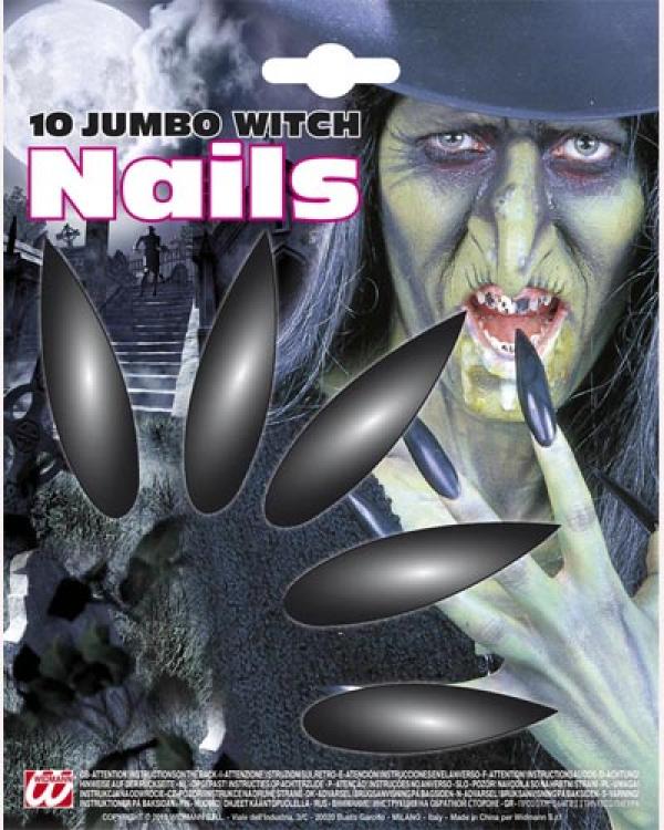 10 ongles noirs sorcière avec adhésifs