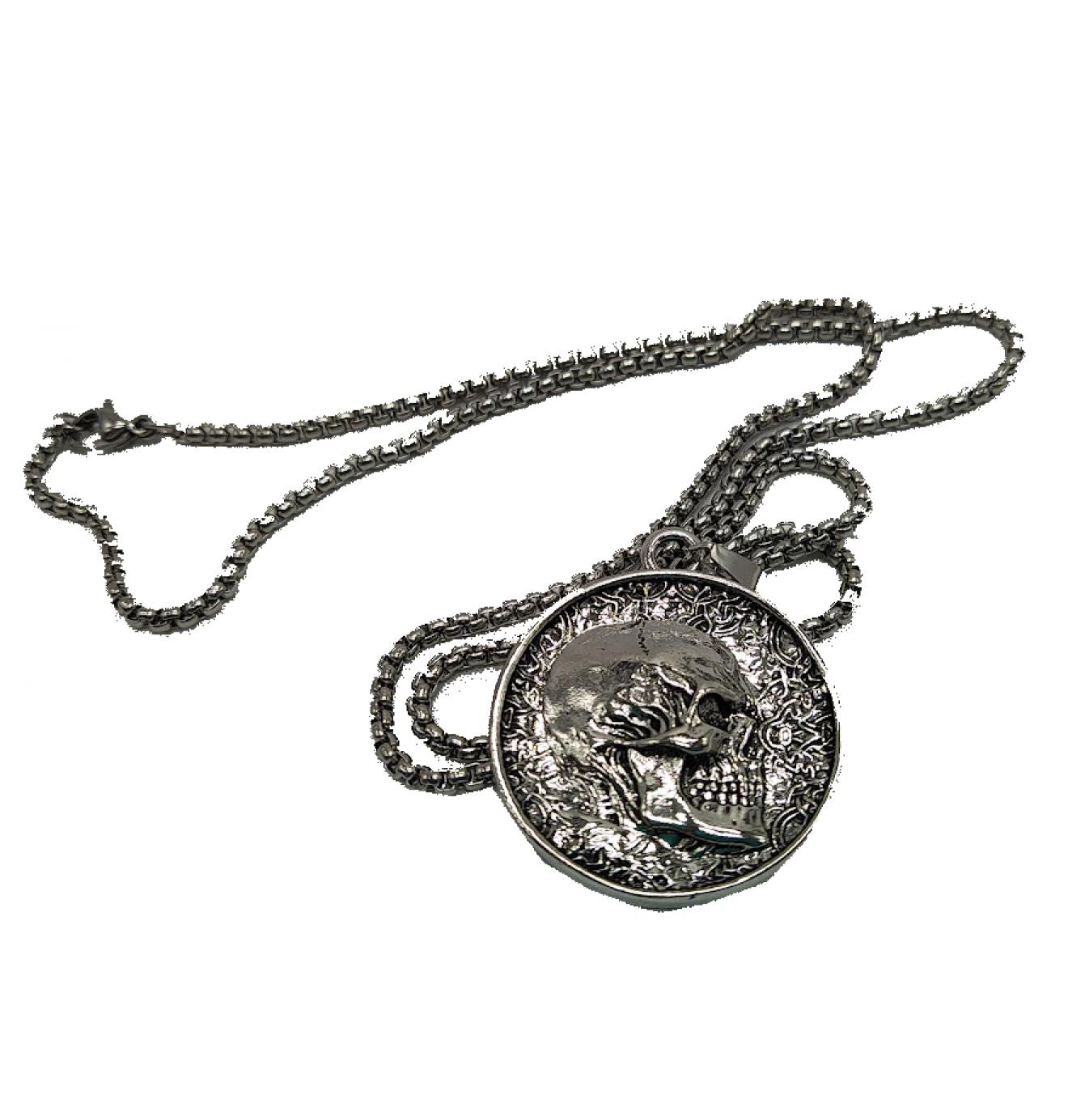 Collier pirate tête de mort double face métal