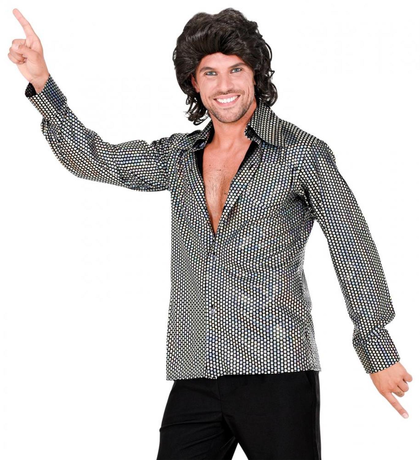 Chemise disco holographique argent taille L