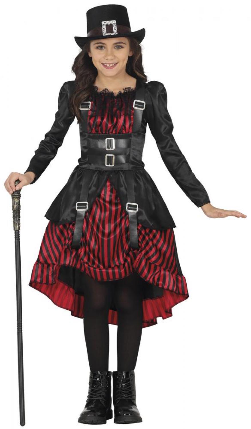 Fille gothique rouge et noir satinée taille 5/6 ans