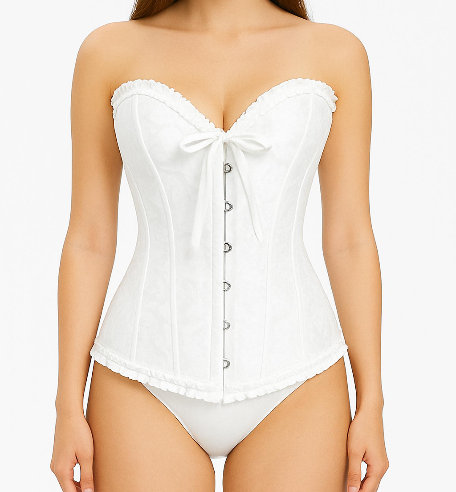 Corset bustier blanc à agrafes et lassets gothique à motifs taille M