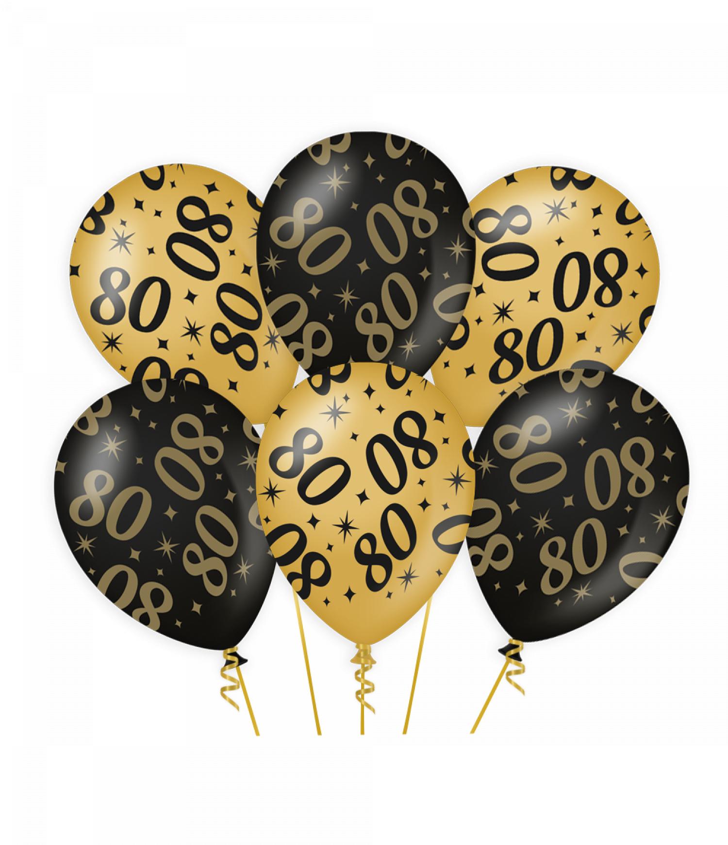 6 ballons anniversaire 80 ans or et noir 30cm