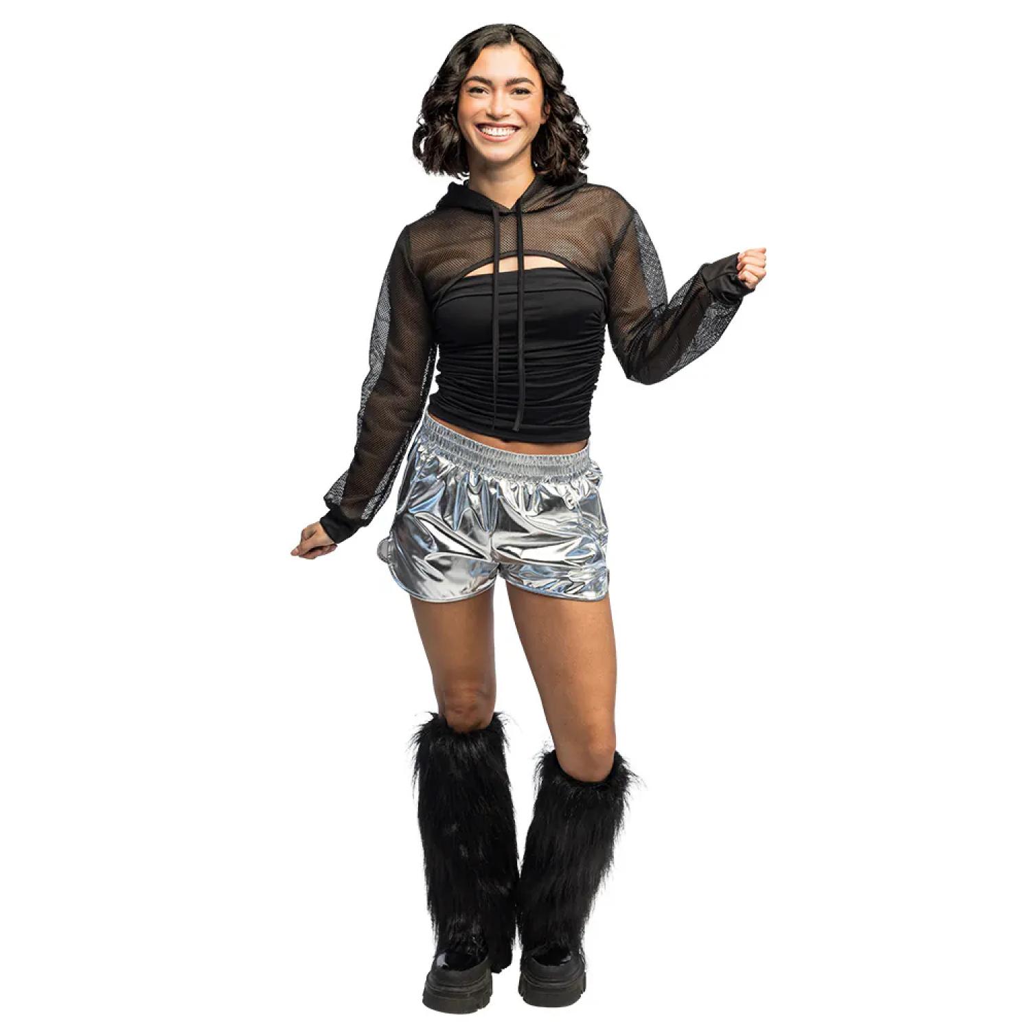 Short argent métallisé pour femme avec poches taille M