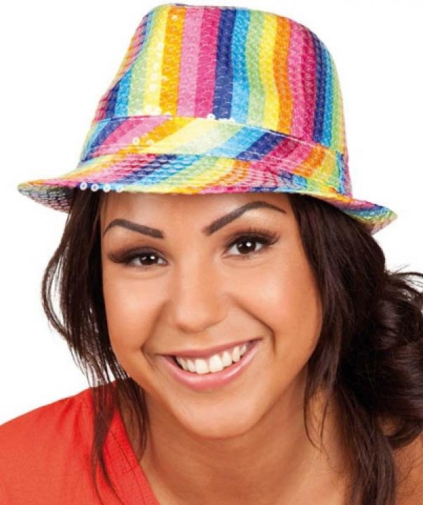 Chapeau borsalino à sequins multicolore
