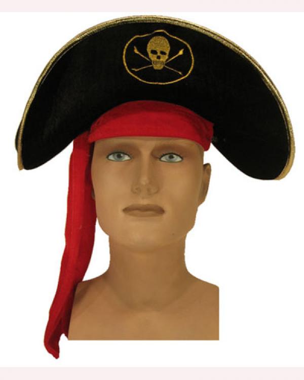 Bicorne de pirate en tissu avec bord doré