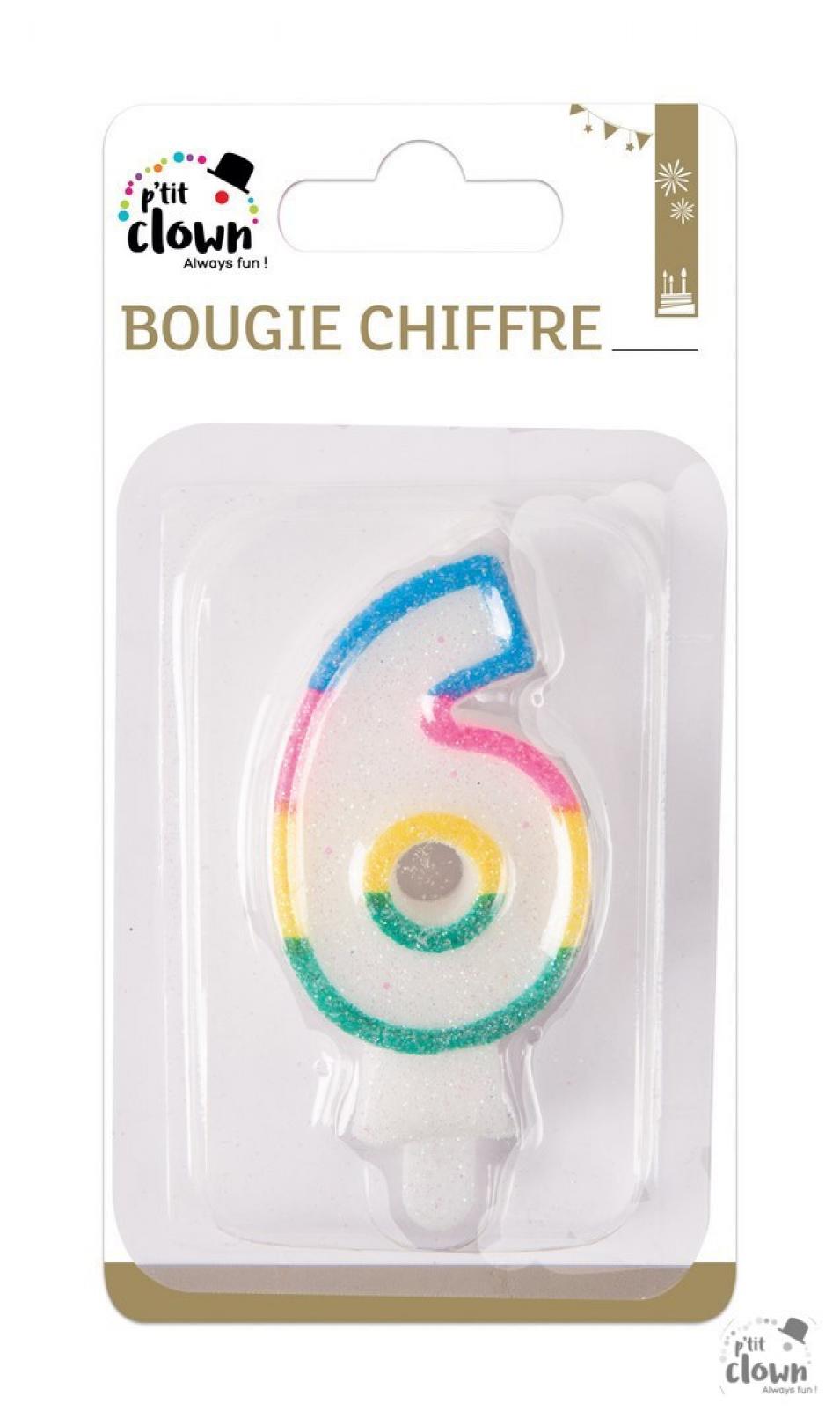 Bougie paillettes chiffre 6