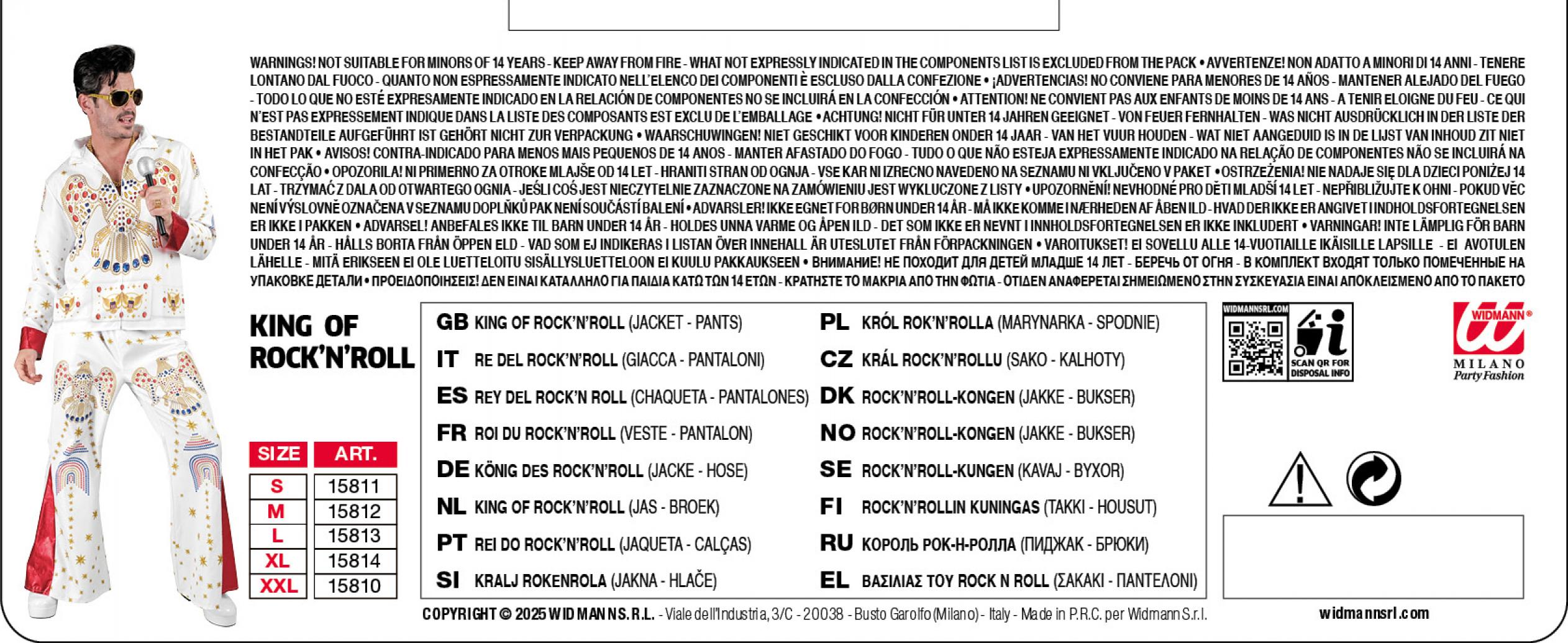 Déguisement Fast Costume Elvis roi du Rock'n Roll réaliste taille M