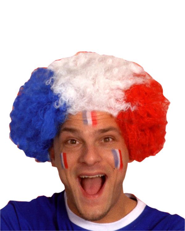 Perruque afro bleu blanc rouge