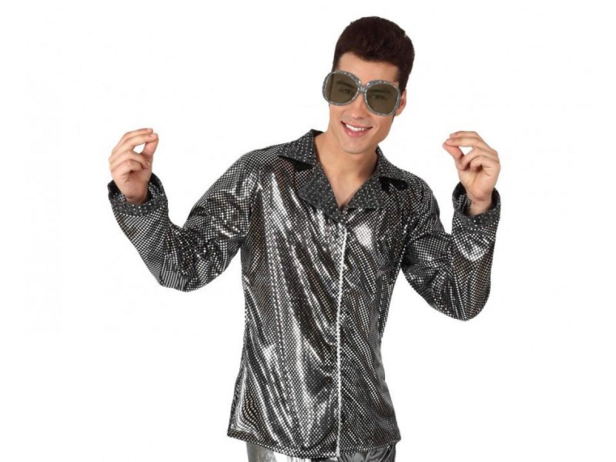 Chemise disco paillettes argent taille XL