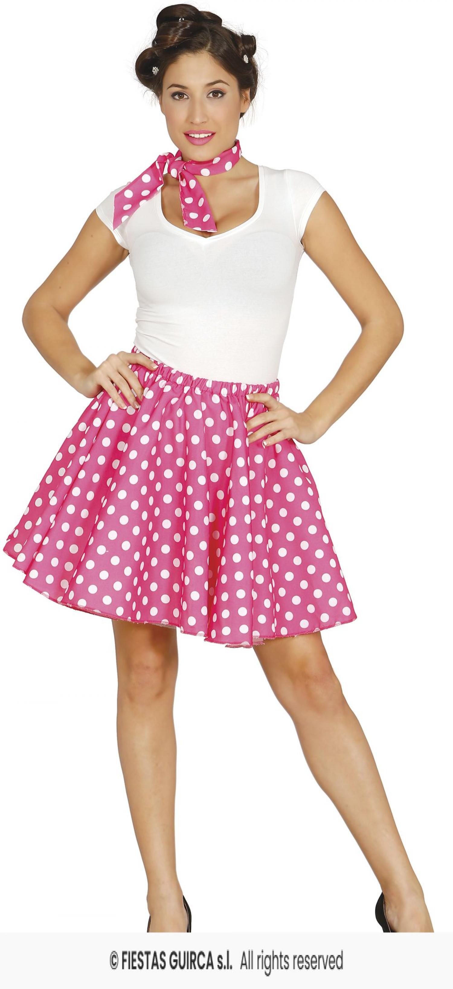Jupe rose a pois blanc années 50 pin up avec jupon