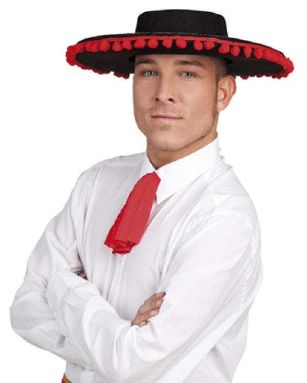 Chapeau espagnol avec pompoms rouges