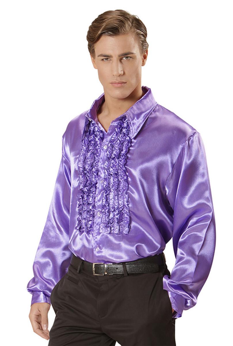 Chemise à jabot satin violet taille L/XL