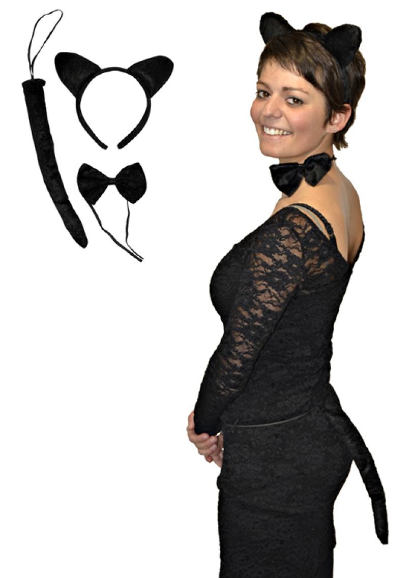 Set chat noir avec oreilles queue et noeud papillon