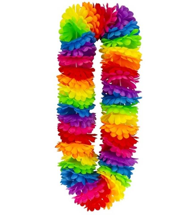 Collier hawai très grosses fleurs multicolores
