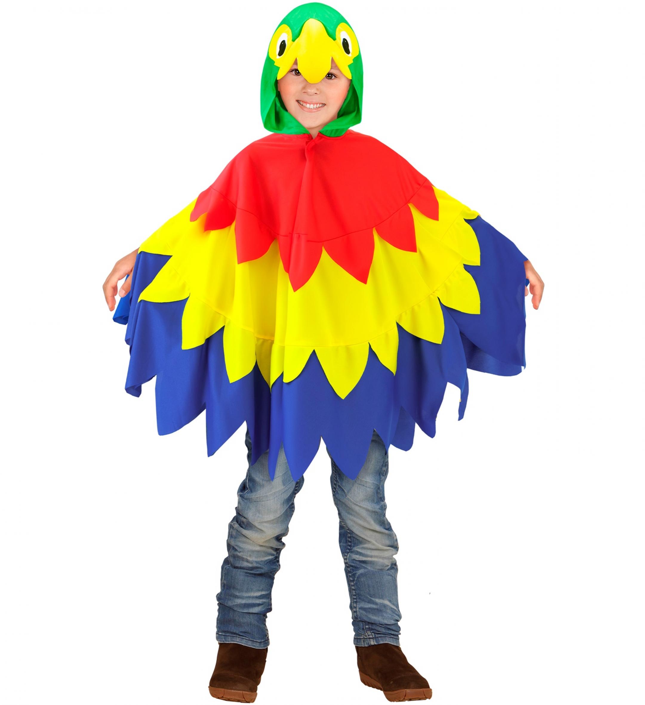 Poncho de perroquet multicolore avec capuche enfant