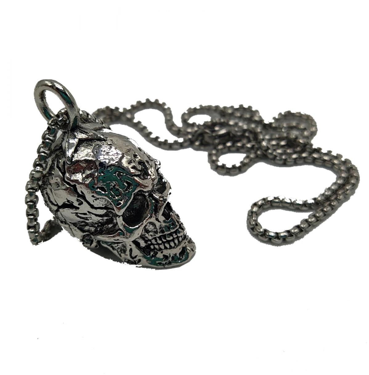 Collier crâne 3D pirate métal
