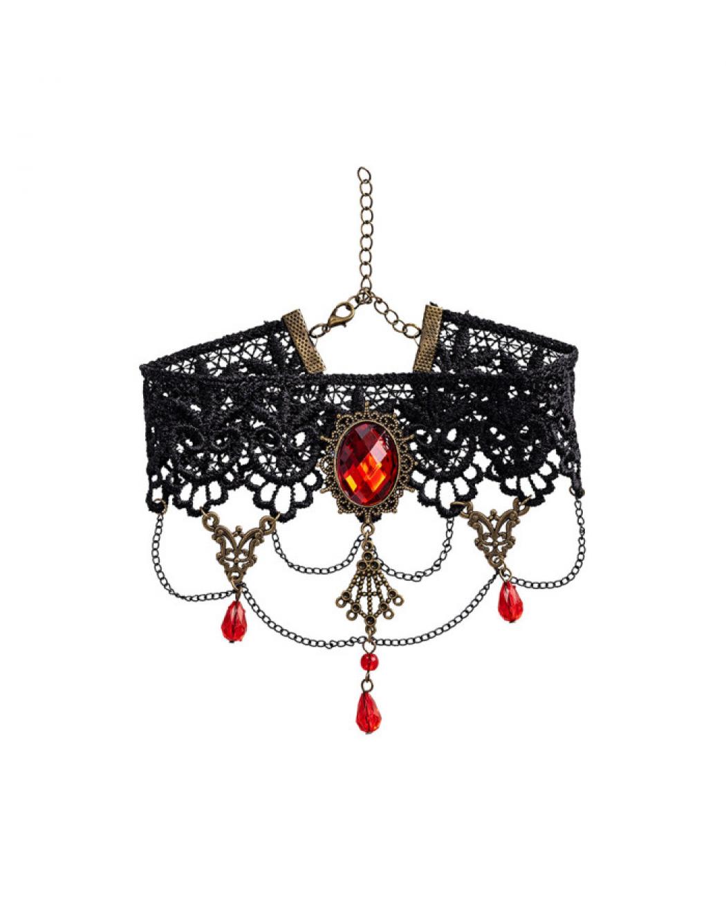 Ras de cou gothique dentelle pierres rouges