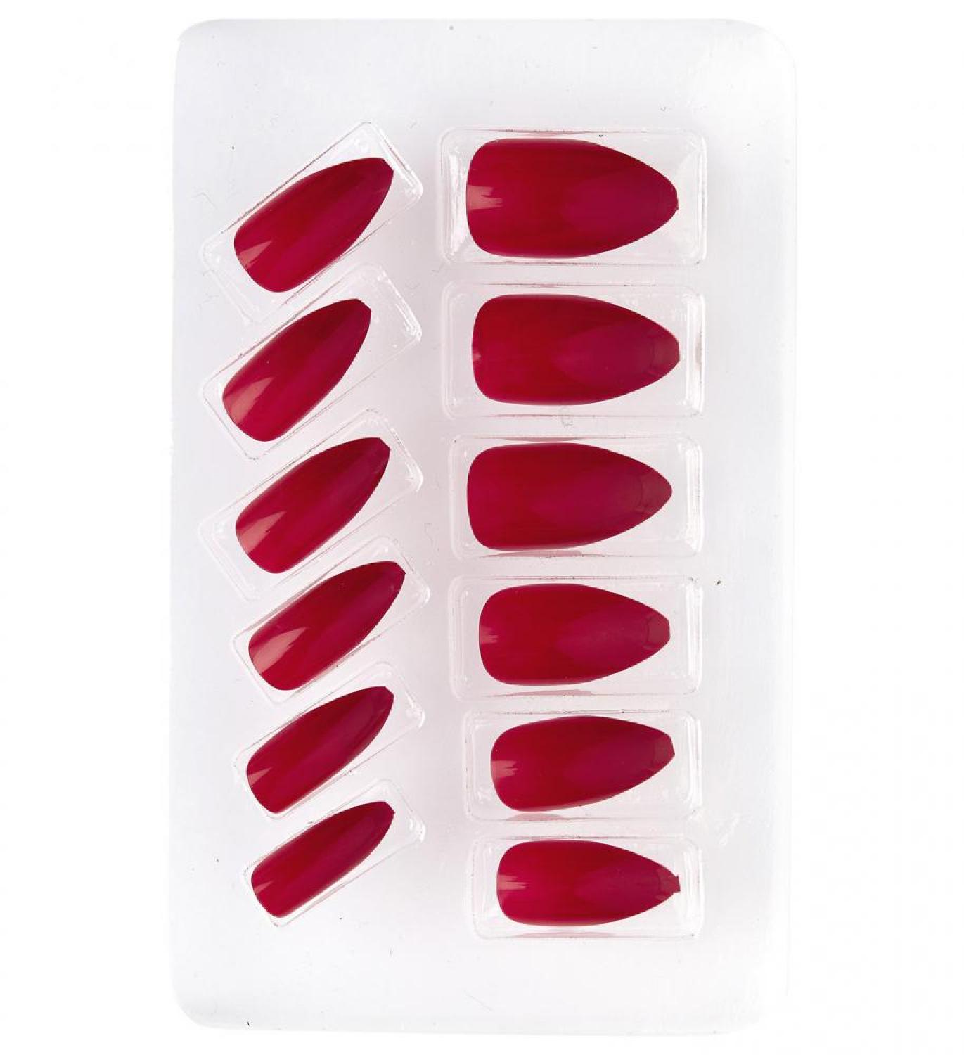 Boite de 12 faux ongles rouges avec adhésifs
