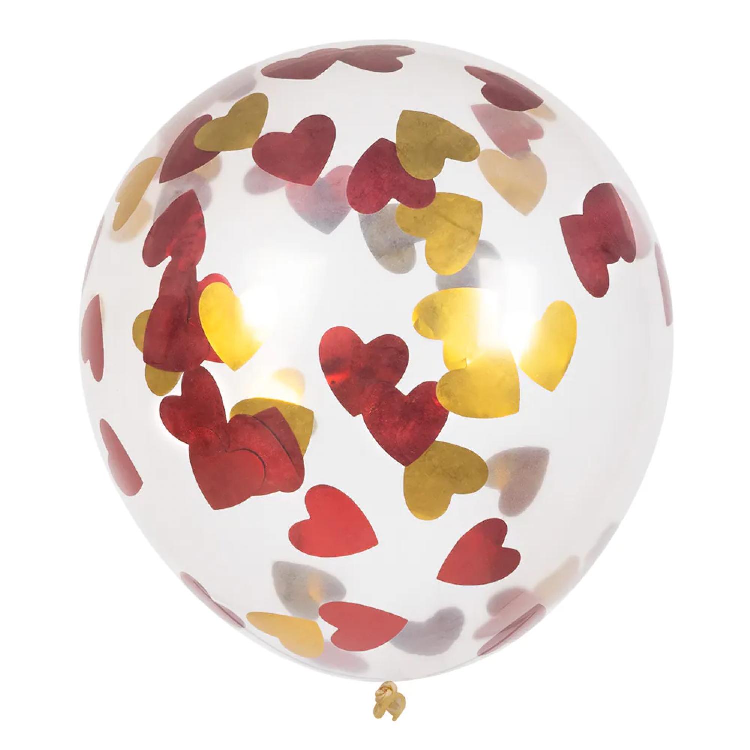 Sachet 5 ballons confettis coeur rouge et or