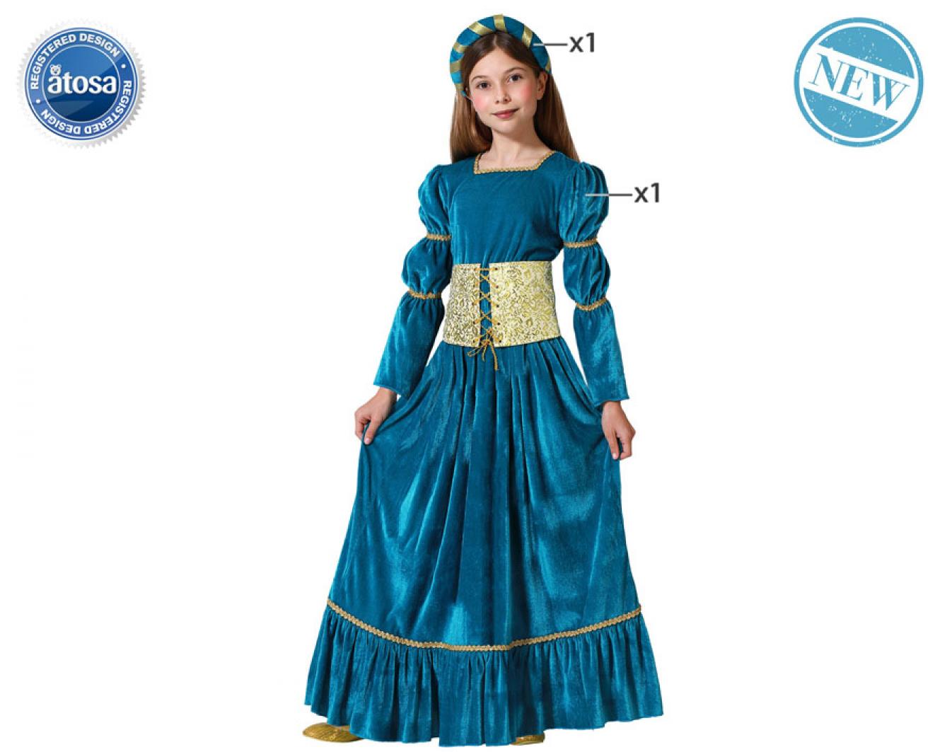 Reine médiévale bleue velours taille 3/4 ans
