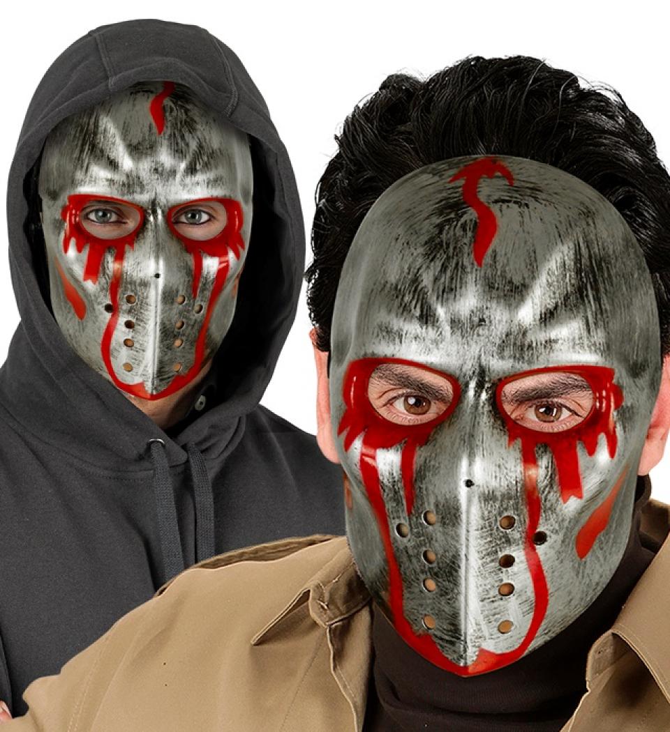 Masque de hockey argent ensanglanté