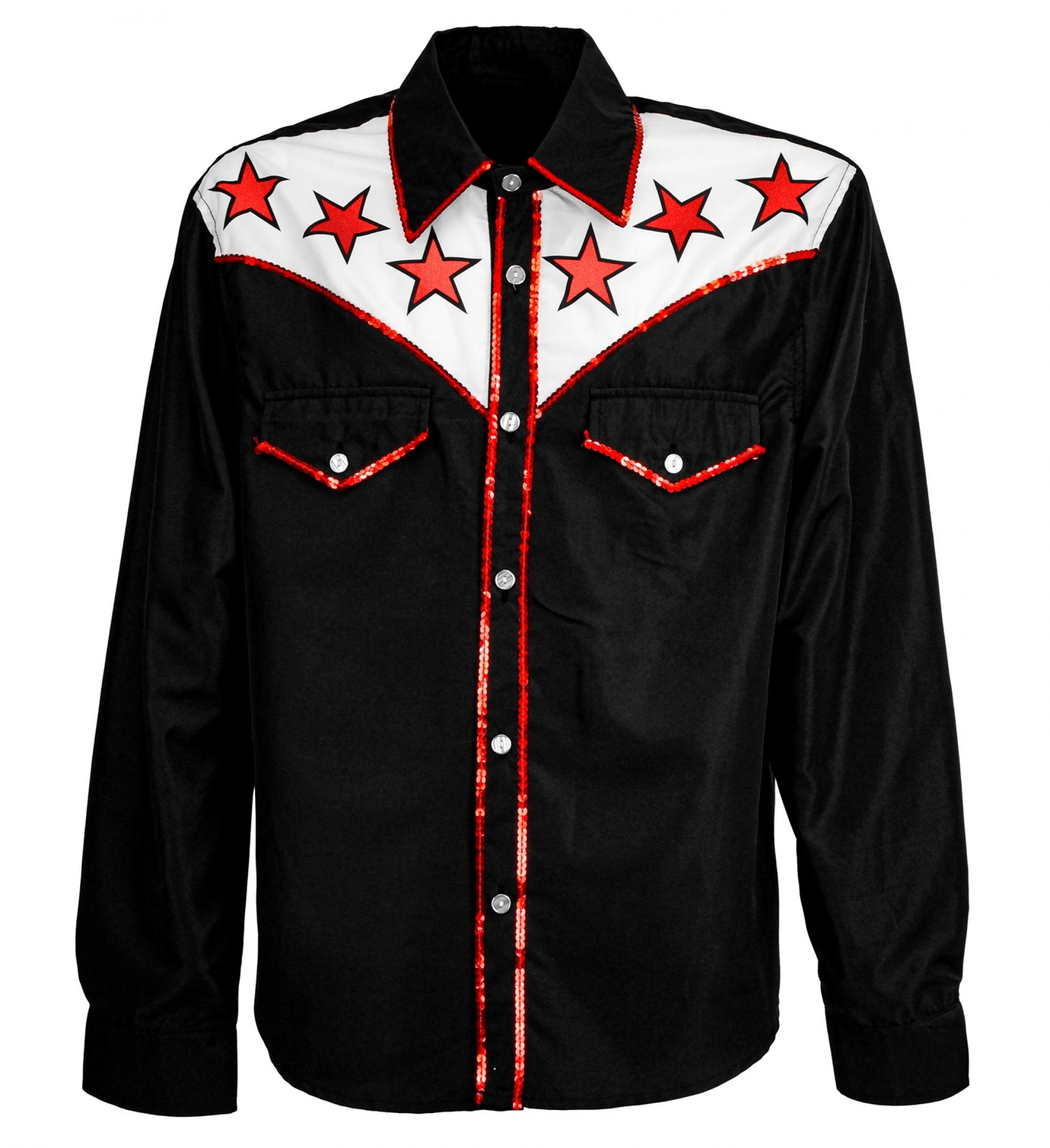 Chemise western cowboy noire rouge étoiles rodéo taille L/XL