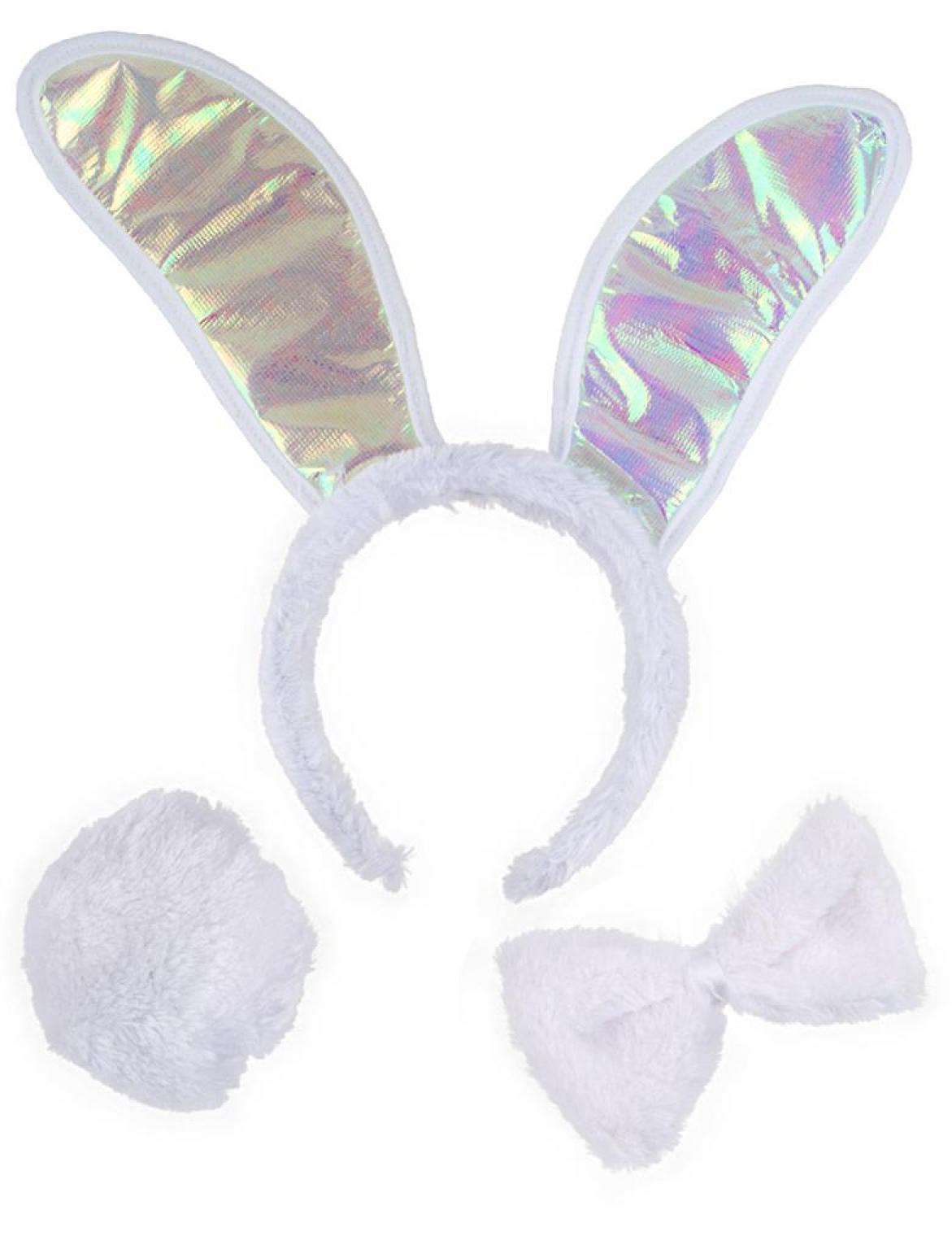 Accessoires set lapin adulte blanc oreilles queue noeud