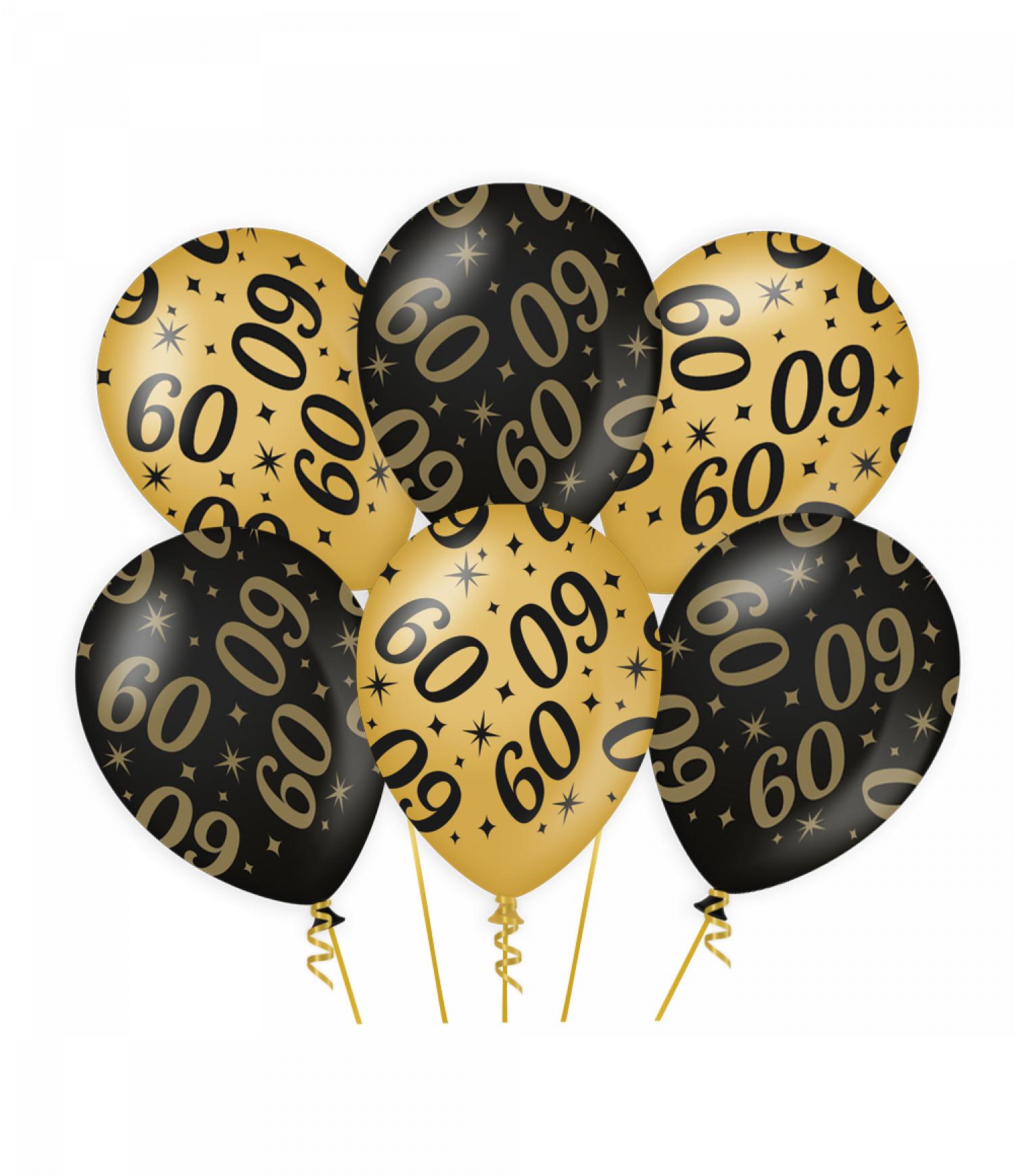 6 ballons anniversaire 60 ans or et noir 30cm
