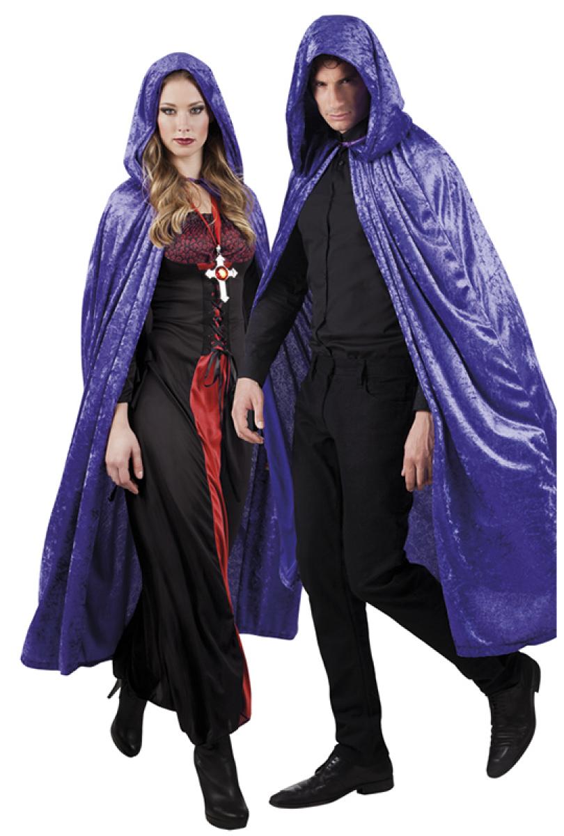Cape violette à capuche aspect velours 170cm