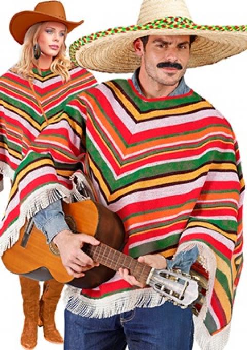 Poncho mexicain coloré à mailles et franges qualité supérieure