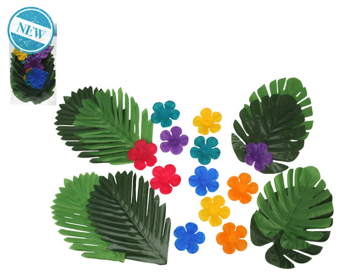 Décoration feuilles et fleurs tropicales