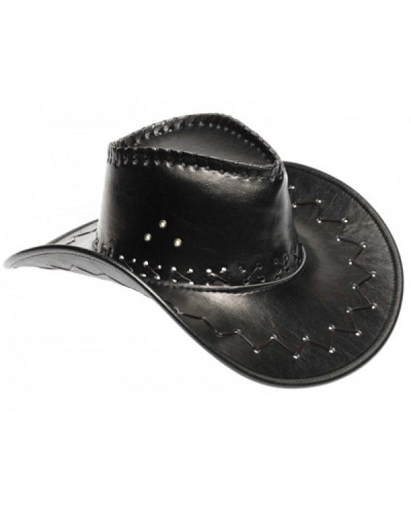 Chapeau western cow boy cuir noir