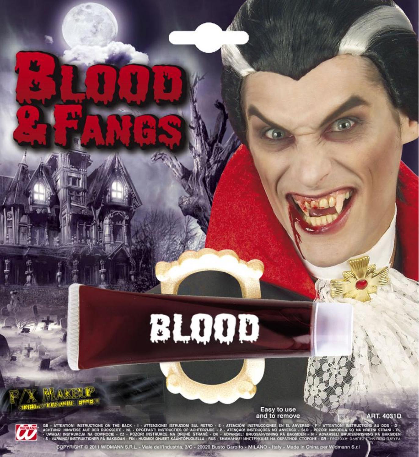 Tube faux sang 10ml avec dentier vampire