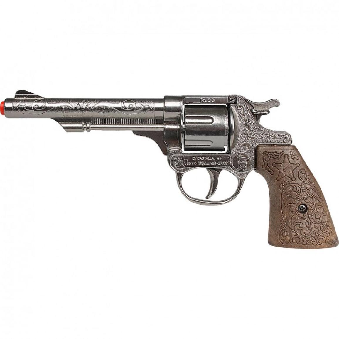 Révolver pistolet cow-boy métal Gonher argent 20cm 8 coups