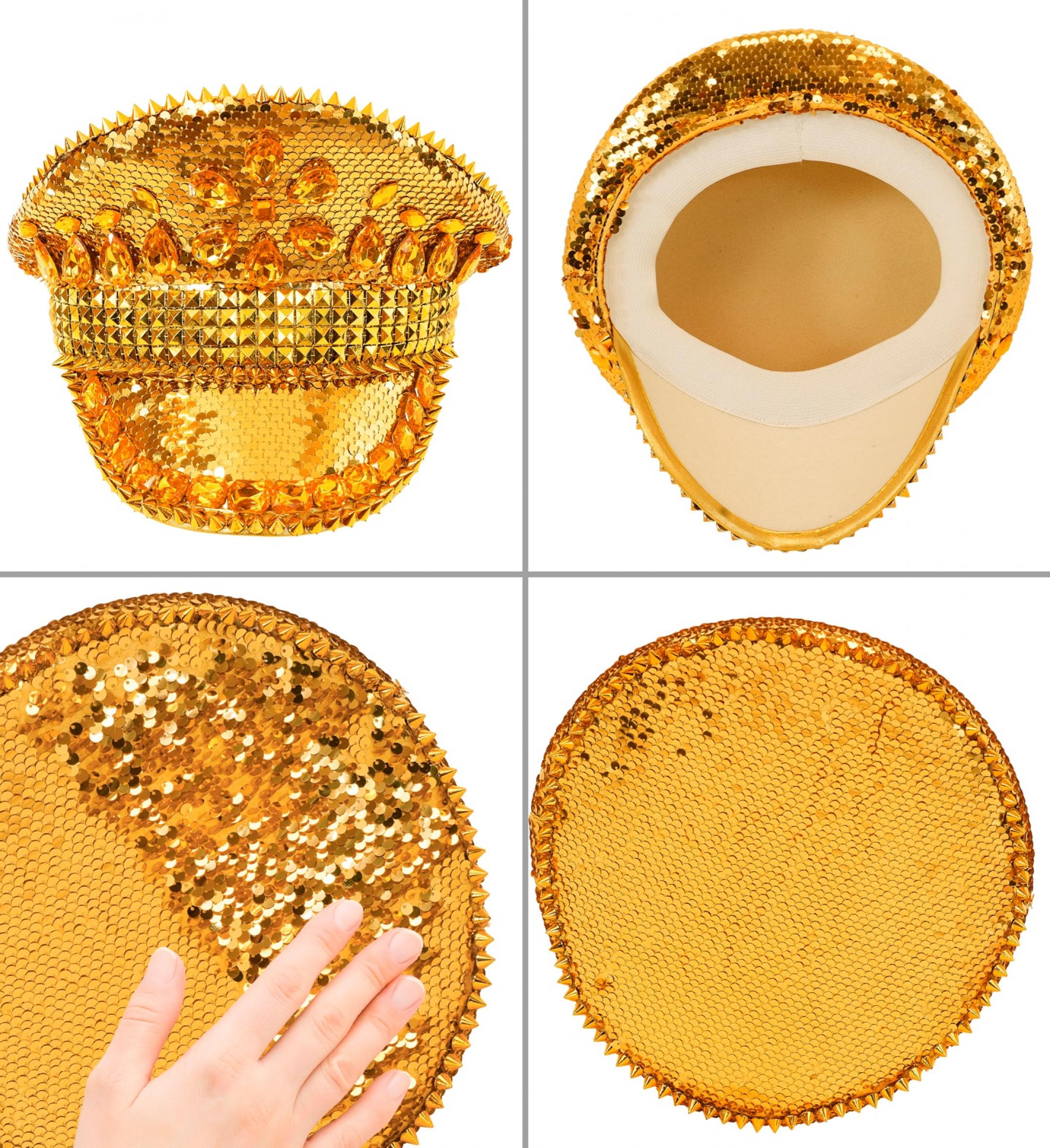 Casquette Glamour sequin et strass or