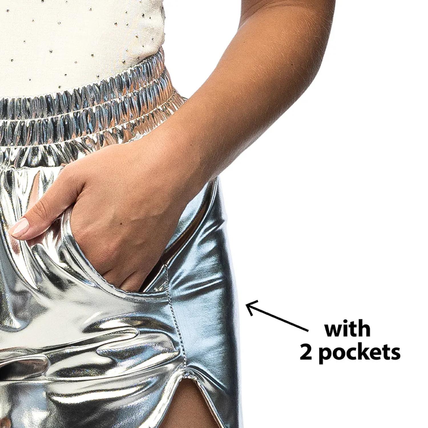 Short argent métallisé pour femme avec poches taille M