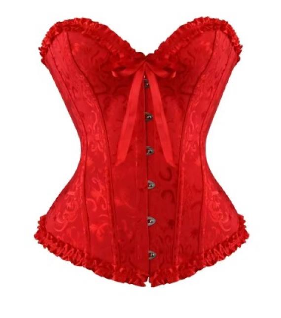 Corset bustier rouge à agrafes et lassets gothique à motifs taille L